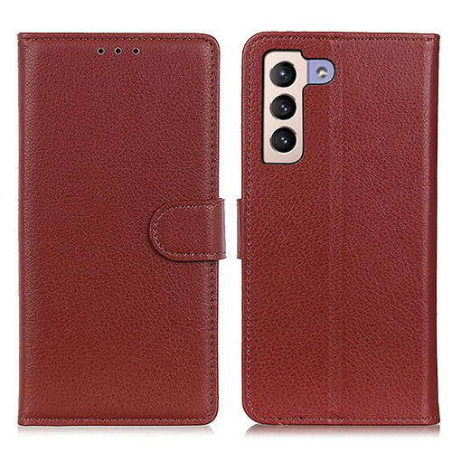 Leather Case Stands Flip Cover Holder A03D for Samsung Galaxy S22 5G Brown