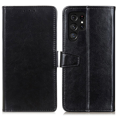 Leather Case Stands Flip Cover Holder A03D for Samsung Galaxy S22 Ultra 5G Black