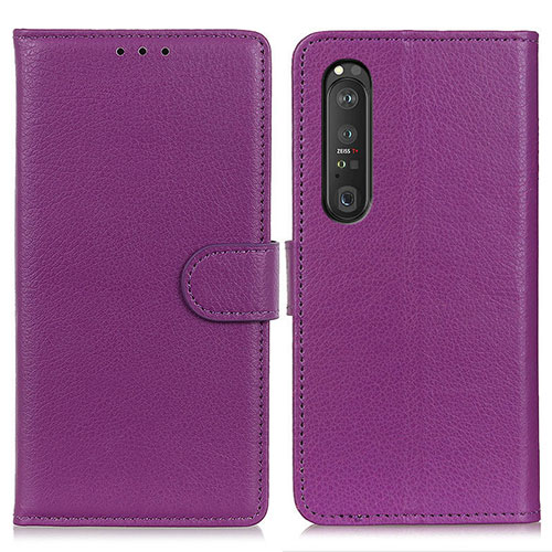 Leather Case Stands Flip Cover Holder A03D for Sony Xperia 1 III Purple