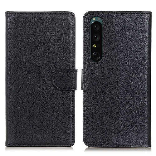 Leather Case Stands Flip Cover Holder A03D for Sony Xperia 1 IV Black