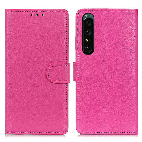 Leather Case Stands Flip Cover Holder A03D for Sony Xperia 1 IV SO-51C Hot Pink