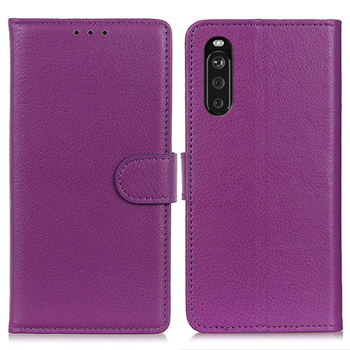 Leather Case Stands Flip Cover Holder A03D for Sony Xperia 10 III Lite Purple