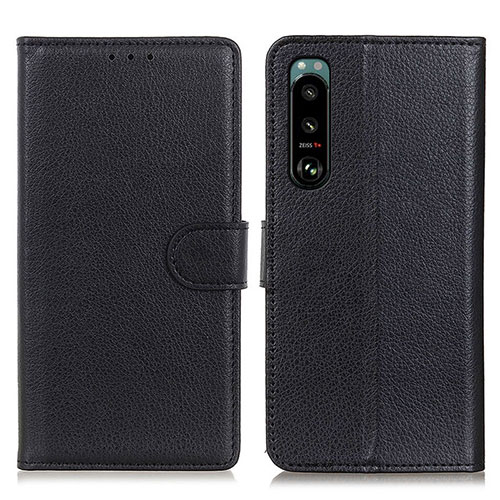 Leather Case Stands Flip Cover Holder A03D for Sony Xperia 5 III Black