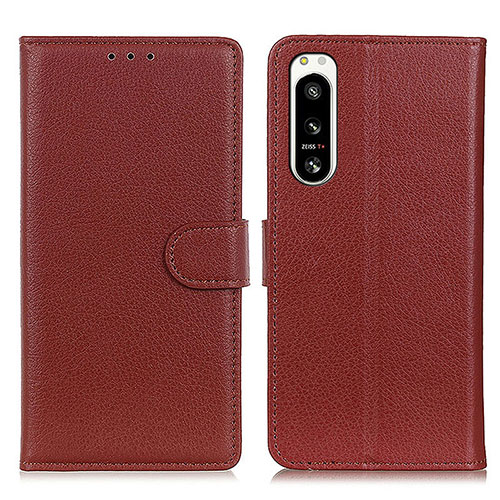 Leather Case Stands Flip Cover Holder A03D for Sony Xperia 5 IV Brown