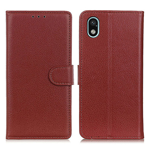 Leather Case Stands Flip Cover Holder A03D for Sony Xperia Ace III Brown