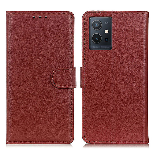 Leather Case Stands Flip Cover Holder A03D for Vivo iQOO Z6 5G Brown