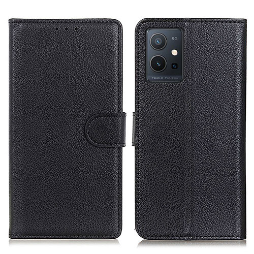 Leather Case Stands Flip Cover Holder A03D for Vivo T1 5G India Black