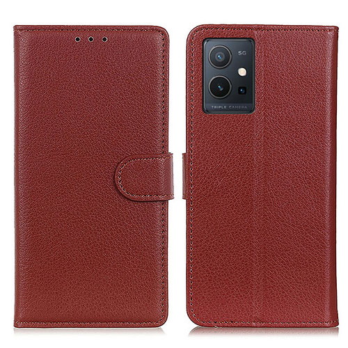 Leather Case Stands Flip Cover Holder A03D for Vivo T1 5G India Brown