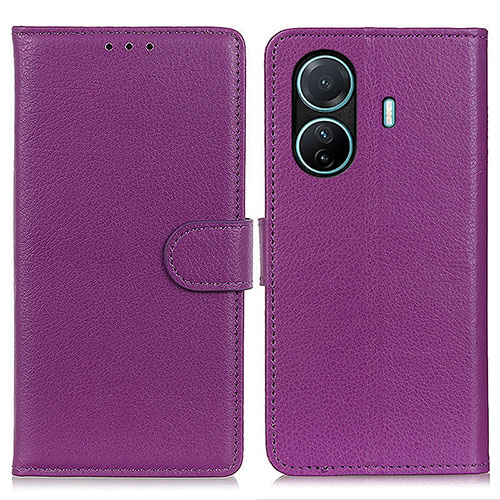 Leather Case Stands Flip Cover Holder A03D for Vivo T1 5G Purple