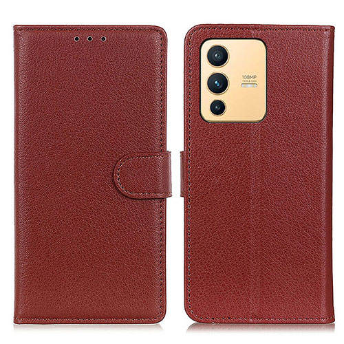 Leather Case Stands Flip Cover Holder A03D for Vivo V23 5G Brown