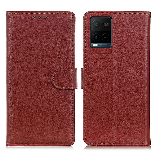 Leather Case Stands Flip Cover Holder A03D for Vivo Y21 Brown