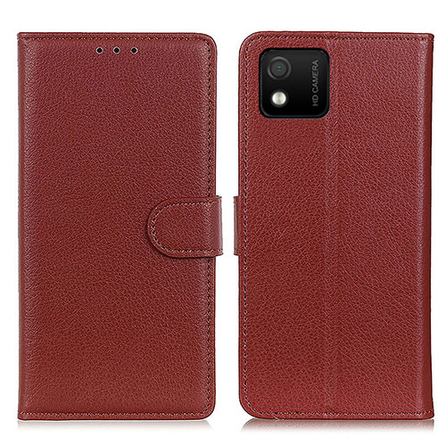 Leather Case Stands Flip Cover Holder A03D for Wiko Y52 Brown