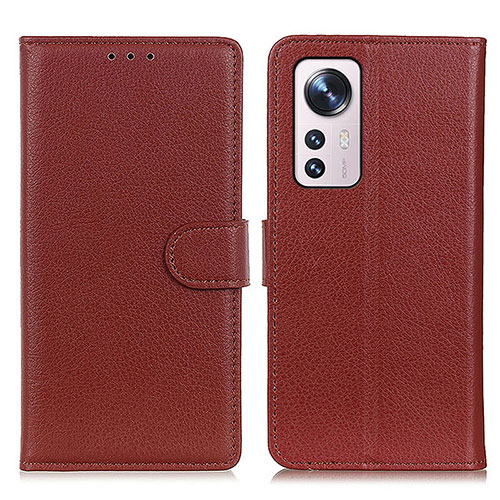 Leather Case Stands Flip Cover Holder A03D for Xiaomi Mi 12X 5G Brown