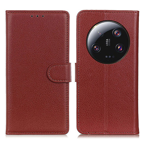 Leather Case Stands Flip Cover Holder A03D for Xiaomi Mi 13 Ultra 5G Brown