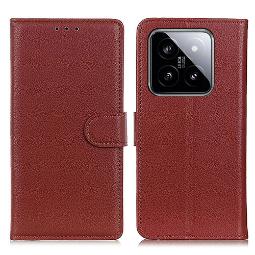 Leather Case Stands Flip Cover Holder A03D for Xiaomi Mi 14 Pro 5G Brown