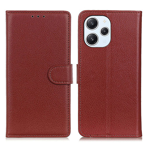 Leather Case Stands Flip Cover Holder A03D for Xiaomi Redmi 12 4G Brown