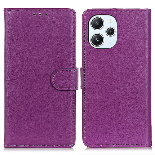 Leather Case Stands Flip Cover Holder A03D for Xiaomi Redmi 12 4G Purple