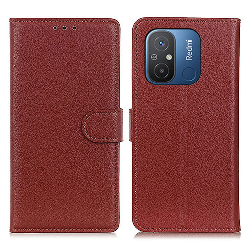 Leather Case Stands Flip Cover Holder A03D for Xiaomi Redmi 12C 4G Brown