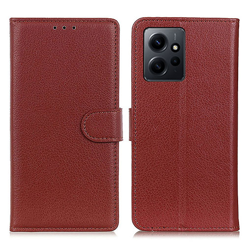 Leather Case Stands Flip Cover Holder A03D for Xiaomi Redmi Note 12 4G Brown