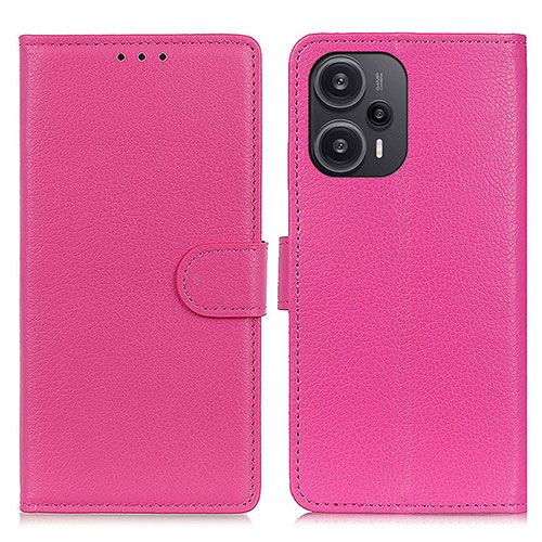 Leather Case Stands Flip Cover Holder A03D for Xiaomi Redmi Note 12 Turbo 5G Hot Pink