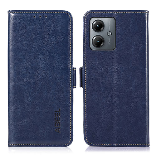 Leather Case Stands Flip Cover Holder A04D for Motorola Moto G14 Blue