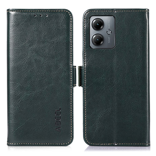 Leather Case Stands Flip Cover Holder A04D for Motorola Moto G14 Green