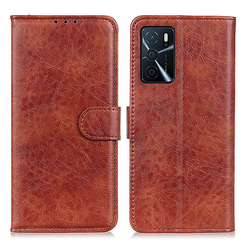 Leather Case Stands Flip Cover Holder A04D for Oppo A16 Brown