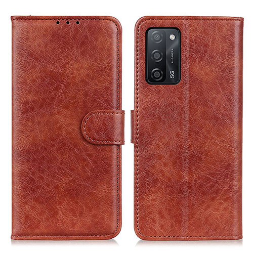 Leather Case Stands Flip Cover Holder A04D for Oppo A53s 5G Brown