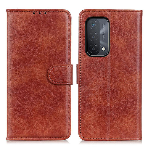 Leather Case Stands Flip Cover Holder A04D for Oppo A54 5G Brown