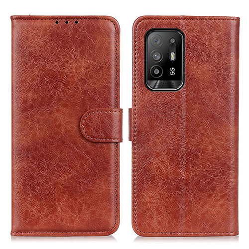 Leather Case Stands Flip Cover Holder A04D for Oppo A95 5G Brown