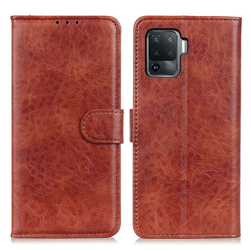 Leather Case Stands Flip Cover Holder A04D for Oppo Reno5 Lite Brown