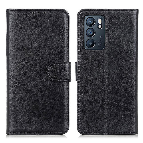 Leather Case Stands Flip Cover Holder A04D for Oppo Reno6 5G Black