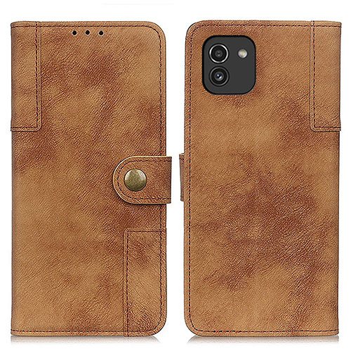 Leather Case Stands Flip Cover Holder A04D for Samsung Galaxy A03 Brown