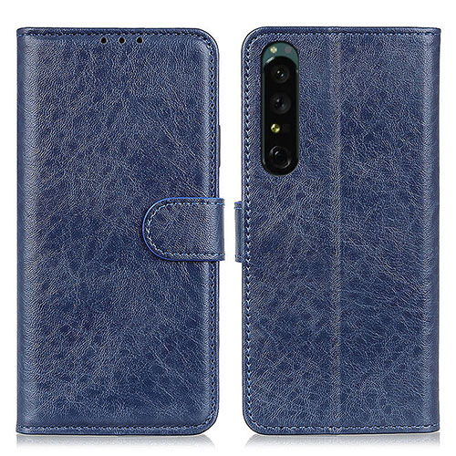 Leather Case Stands Flip Cover Holder A04D for Sony Xperia 1 IV SO-51C Blue