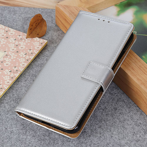 Leather Case Stands Flip Cover Holder A04D for Xiaomi Poco C65 Silver