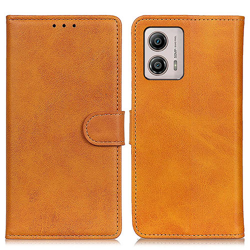 Leather Case Stands Flip Cover Holder A05D for Motorola Moto G53j 5G Brown