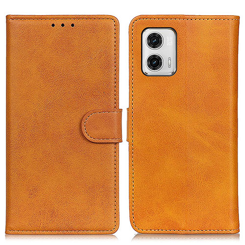 Leather Case Stands Flip Cover Holder A05D for Motorola Moto G73 5G Brown