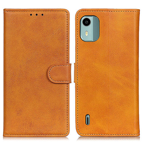 Leather Case Stands Flip Cover Holder A05D for Nokia C12 Brown