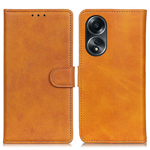 Leather Case Stands Flip Cover Holder A05D for Oppo A18 Brown