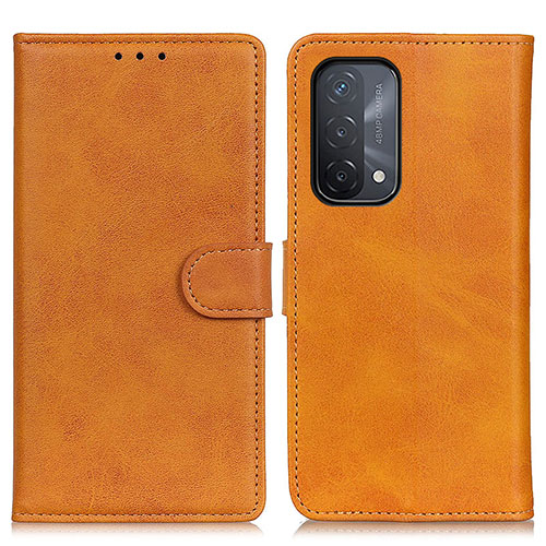 Leather Case Stands Flip Cover Holder A05D for Oppo A54 5G Brown