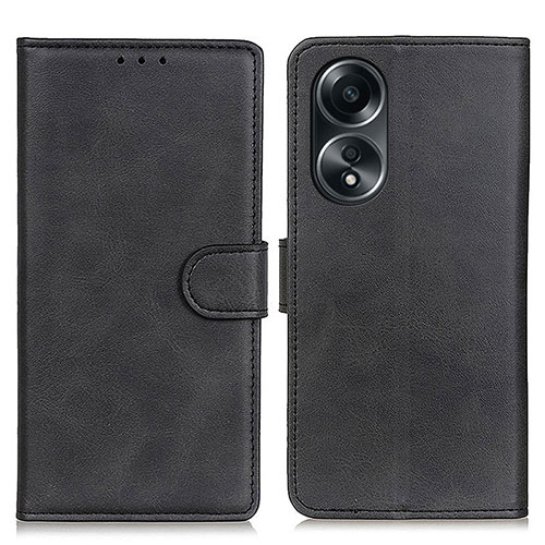 Leather Case Stands Flip Cover Holder A05D for Oppo A58 4G Black