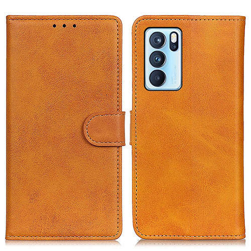 Leather Case Stands Flip Cover Holder A05D for Oppo Reno6 Pro 5G India Brown