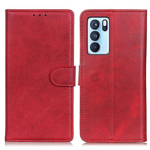 Leather Case Stands Flip Cover Holder A05D for Oppo Reno6 Pro 5G India Red