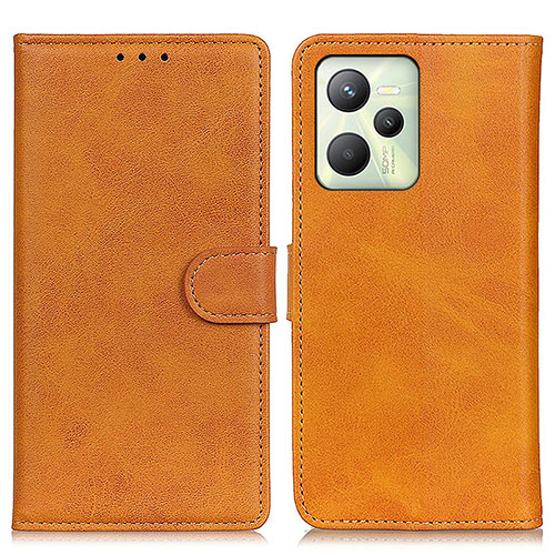 Leather Case Stands Flip Cover Holder A05D for Realme C35 Brown