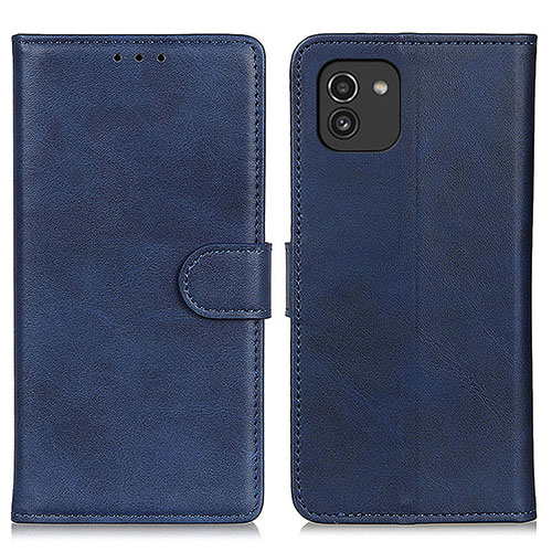 Leather Case Stands Flip Cover Holder A05D for Samsung Galaxy A03 Blue