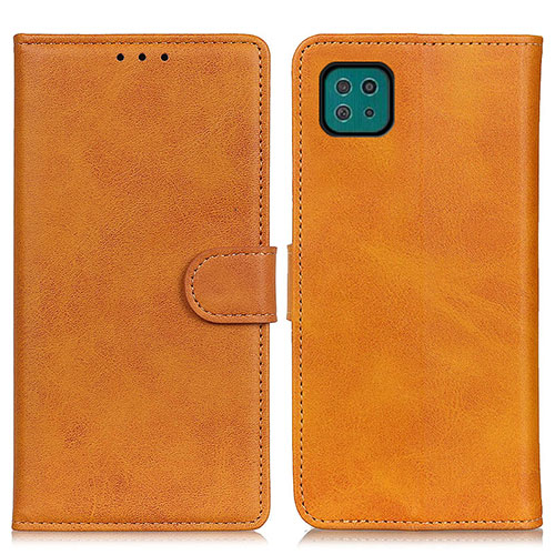 Leather Case Stands Flip Cover Holder A05D for Samsung Galaxy F42 5G Brown