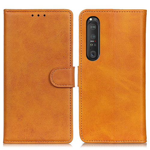 Leather Case Stands Flip Cover Holder A05D for Sony Xperia 1 III Brown