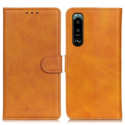 Leather Case Stands Flip Cover Holder A05D for Sony Xperia 5 III SO-53B Brown