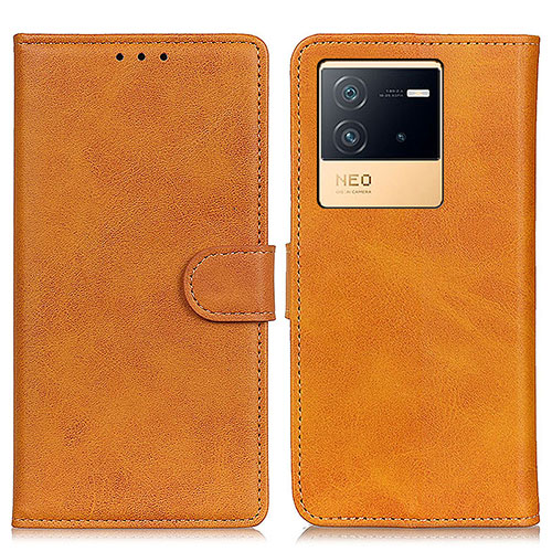 Leather Case Stands Flip Cover Holder A05D for Vivo iQOO Neo6 5G Brown