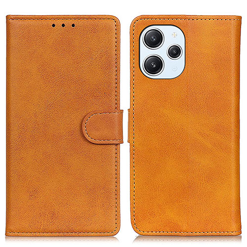 Leather Case Stands Flip Cover Holder A05D for Xiaomi Redmi 12 4G Brown